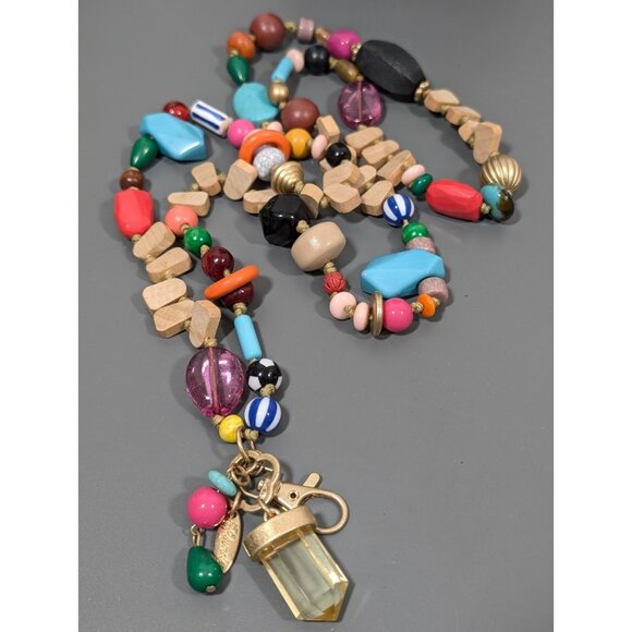Plunder Jewelry - Plunder Beaded Chunky Multi‎ Color Necklace Keychain ID Badge Holder Long Boho